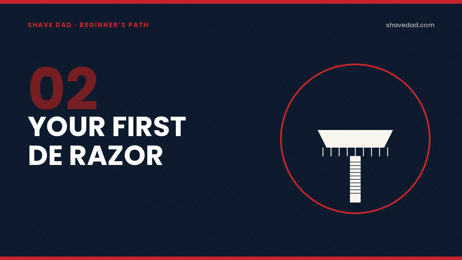 Hero illustration: top-down stylized DE safety razor in bone with a knurled handle on the Shave Dad branded card.
