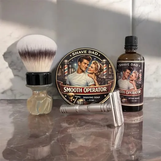 Shave Dad Smooth Operator soap displayed at the Strike Gold table, Texas Wet Shave Meetup