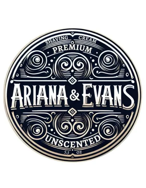 Ariana & Evans Unscented Shaving Cream label with ornate design