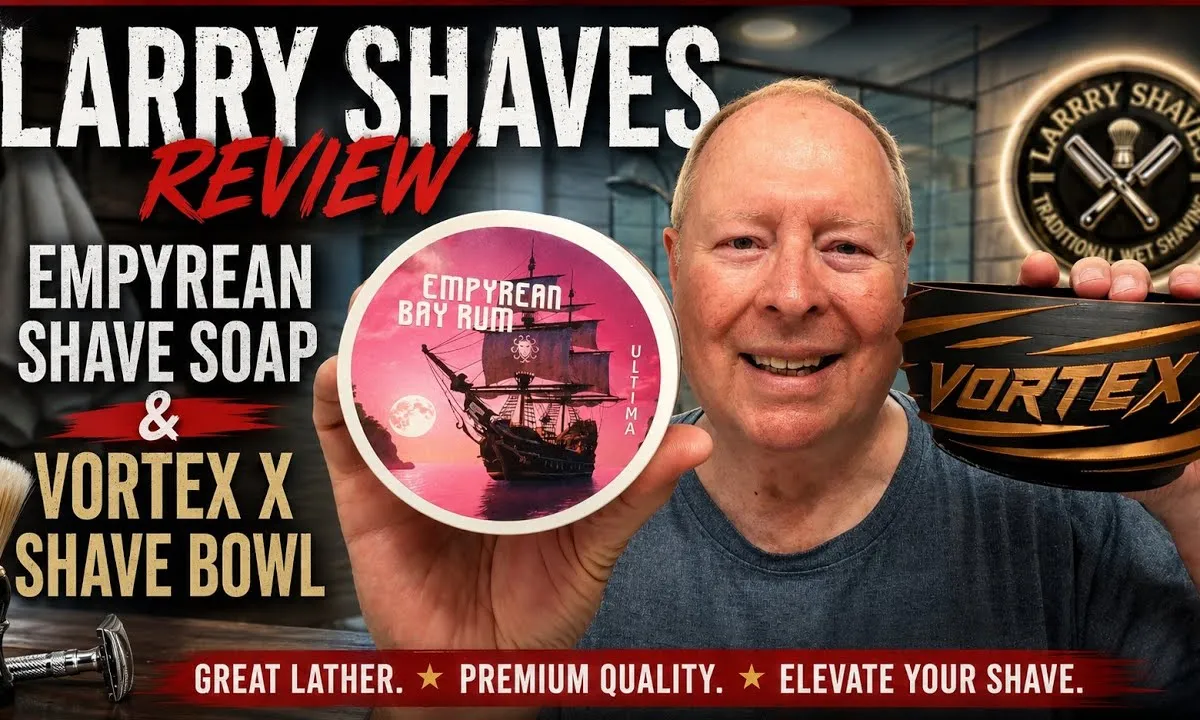 Thumbnail for the Larry Shaves review of Ariana & Evans Empyrean Bay Rum shave soap and splash