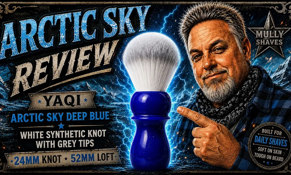Yaqi Arctic Sky Deep Blue synthetic shave brush with deep blue resin handle