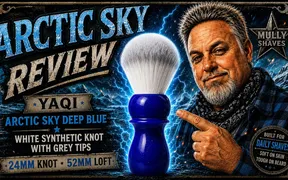 Yaqi Arctic Sky Deep Blue synthetic shave brush with deep blue resin handle
