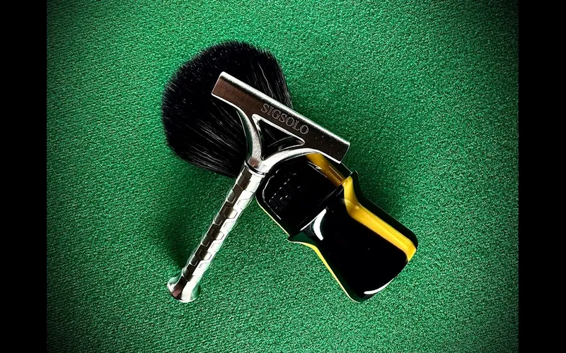 SIG SOLO video thumbnail: Occam's Enoch AC razor with Frank Shaving SIG SOLO brush and Stirling Black Cherry soap, wedding day shave setup