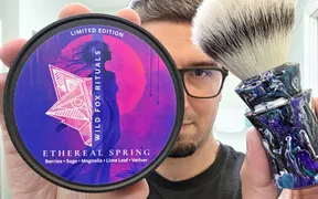 Wild Fox Rituals Ethereal Spring limited edition shave soap and aftershave gel with Karve Bison AL razor