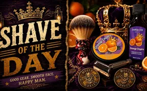 Video thumbnail for an all-orange wet shaving lineup: Goodfellas Smile Orange Empire soap, GDMG Hellfire brush, RazoRock The GOAT razor, and Stirling Orange Chill splash