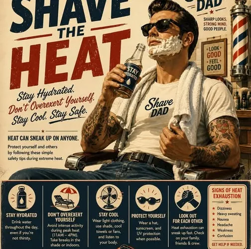 Heat safety reminder graphic posted by Jerry in the Shave Dad Facebook group