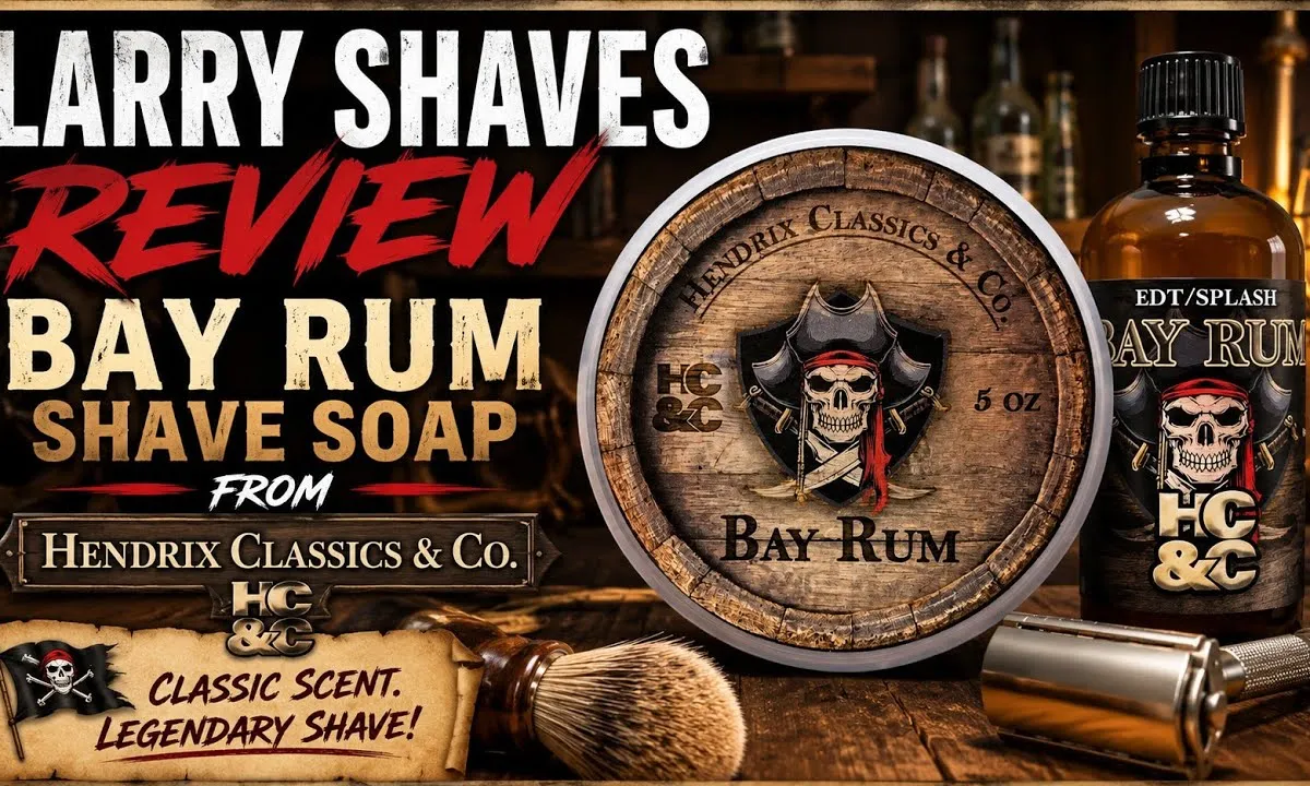 Larry Shaves video thumbnail for HC&C Bay Rum shave soap and splash review