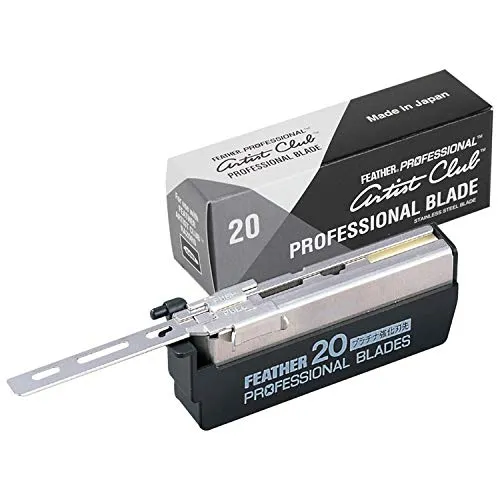 Feather Artist Club Professional Razor Blades - Single Straight Edge Replacement Blades for Full-Face Shaving, Beard Edging & Line-Ups - For Barbers & Men's Grooming - Made in Japan (20 Count)