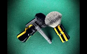 SIG SOLO holds the prototype and final Frank Shaving custom brushes alongside the solid copper three-piece razor