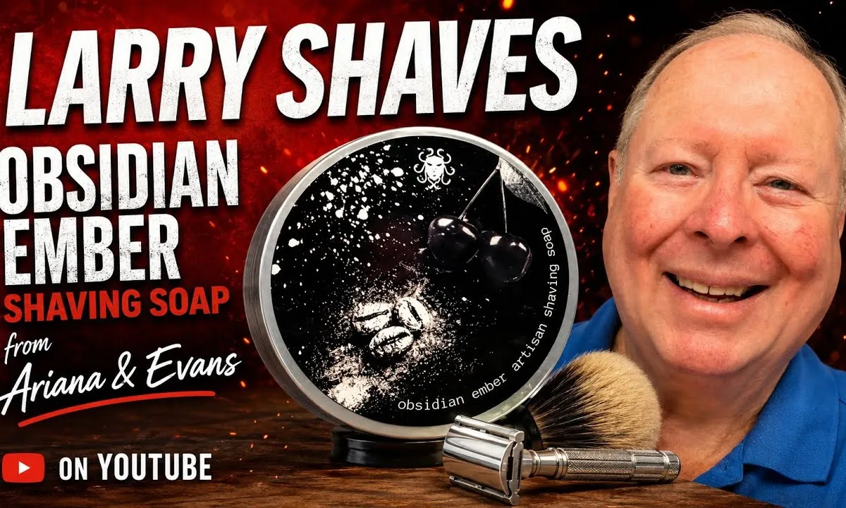 Jar of Ariana & Evans Obsidian Ember shaving soap in new glass packaging