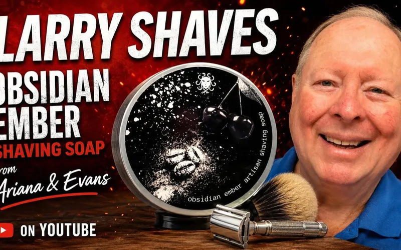 Jar of Ariana & Evans Obsidian Ember shaving soap in new glass packaging