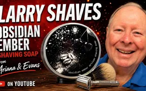 Jar of Ariana & Evans Obsidian Ember shaving soap in new glass packaging