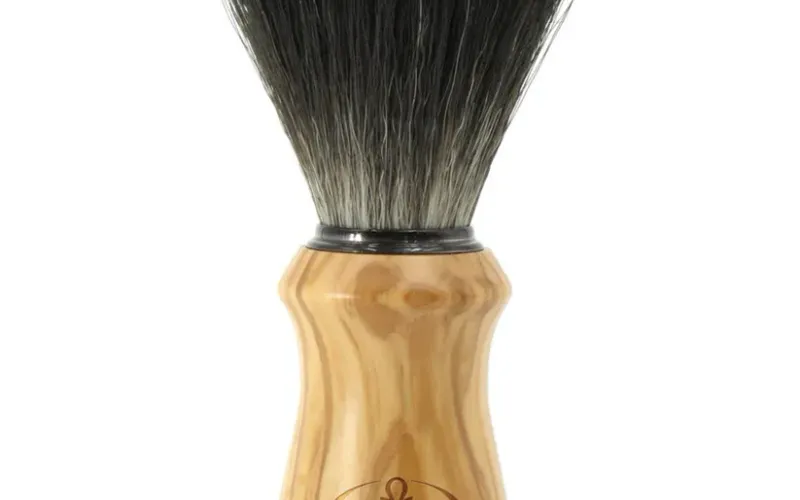 Omega Black Hi-Brush Fiber Shaving Brush, Olive Wood Handle