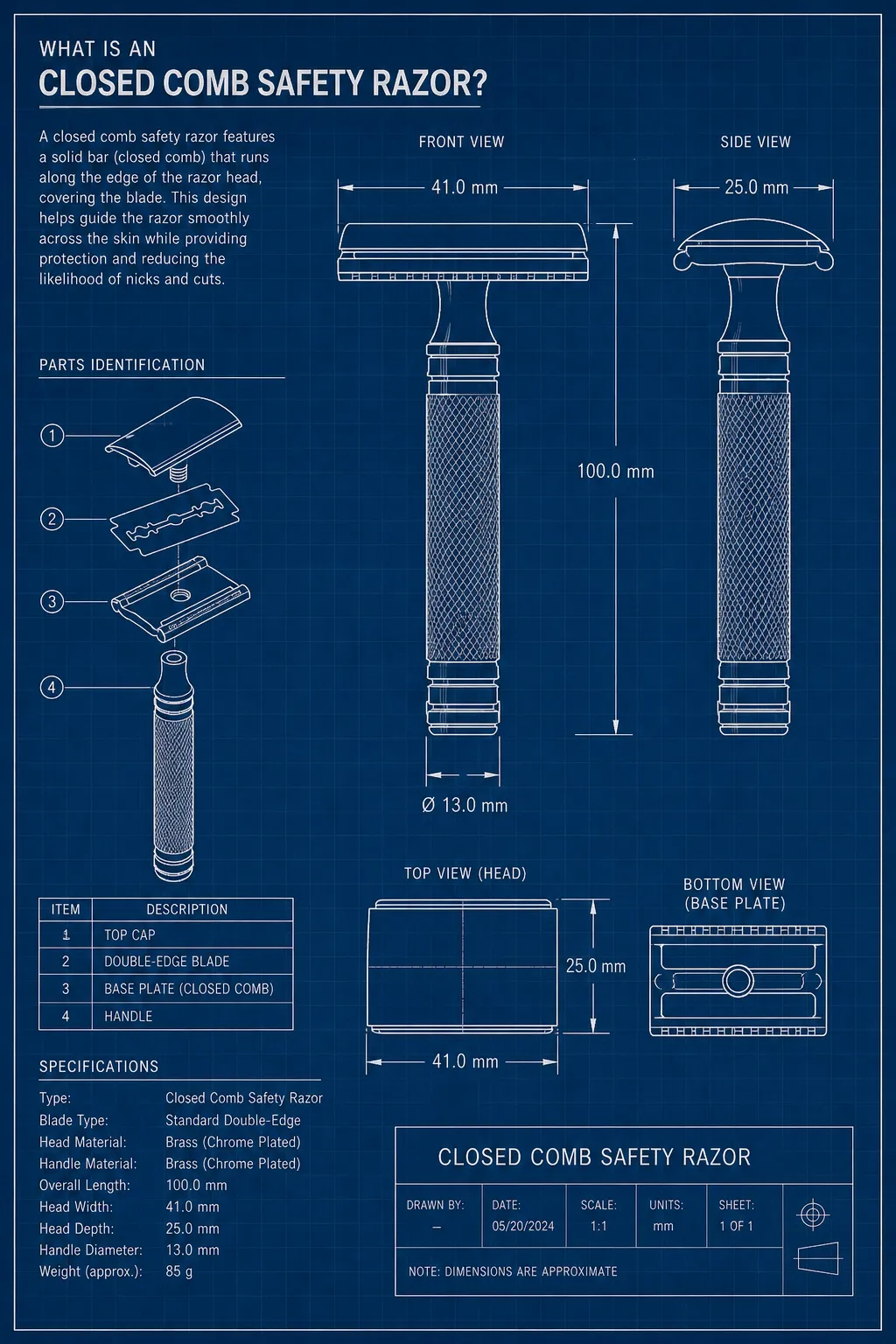 Closed comb safety razor blueprint.