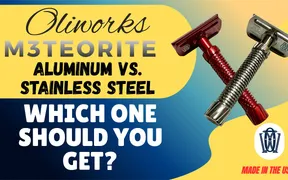 Thumbnail comparing the aluminum and stainless steel Oliworks M3teorite safety razors