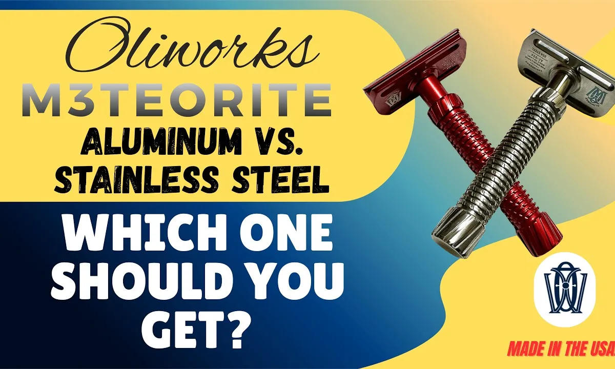 Thumbnail comparing the aluminum and stainless steel Oliworks M3teorite safety razors
