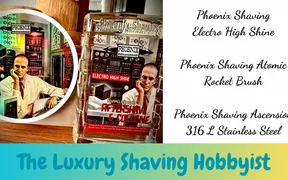 Video thumbnail showing Phoenix Electro High Shine soap and splash alongside the Ascension stainless steel razor and Atomic Rocket synthetic brush