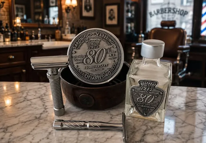 Ben's shave-of-the-day setup featuring Saponificio Varesino 80th Anniversary shaving soap and Rex Ambassador razor