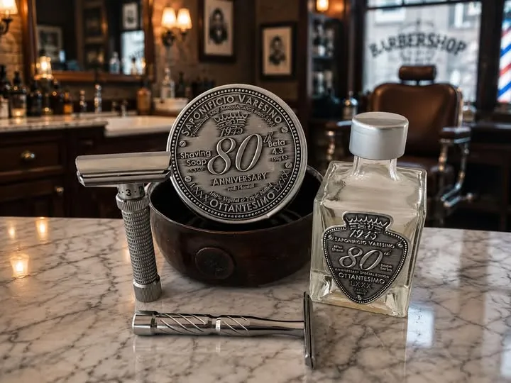 Ben's shave-of-the-day setup featuring Saponificio Varesino 80th Anniversary shaving soap and Rex Ambassador razor