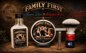 Family First soap and aftershave from Adopted Acres x Shave Dad, with the Blackland Blackbird razor