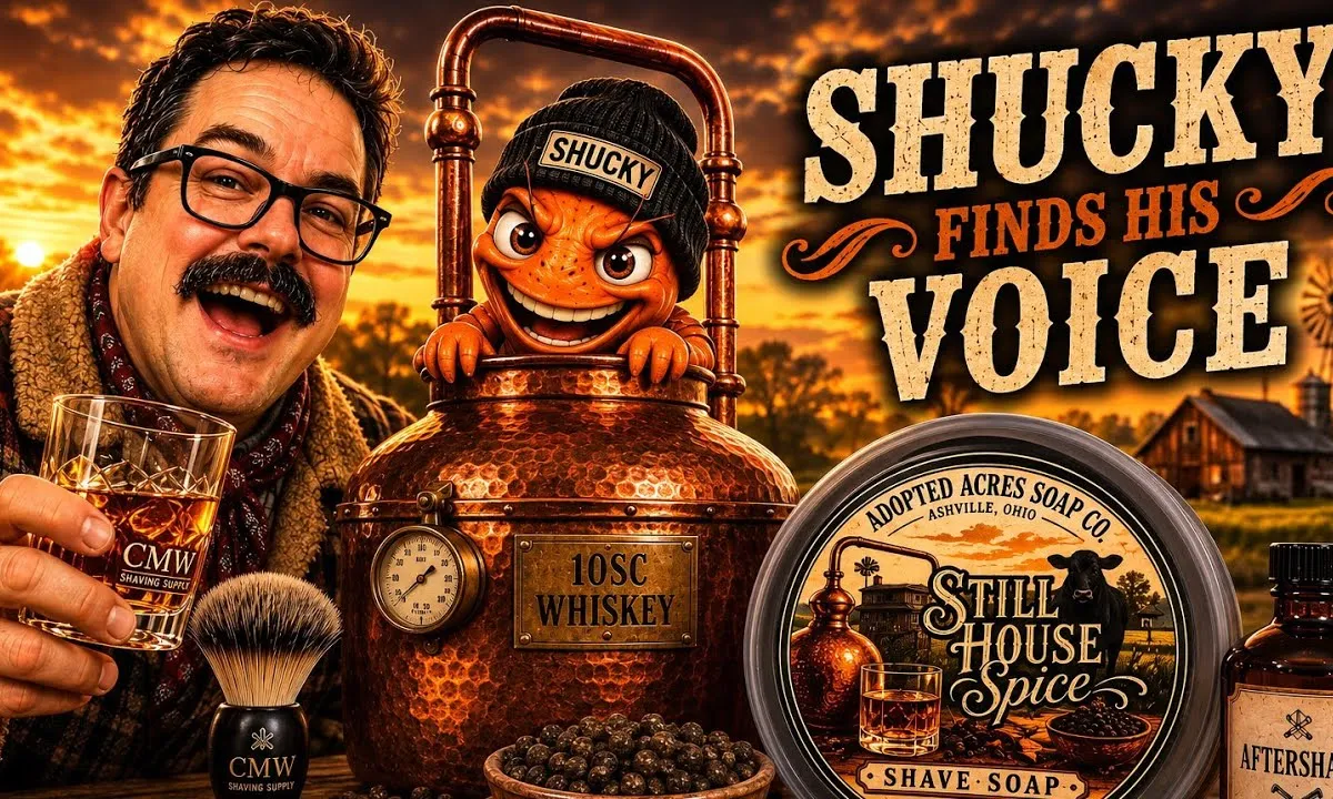 YouTube thumbnail for Chad Makes Wet Shaving's Adopted Acres Stillhouse Spice shave video