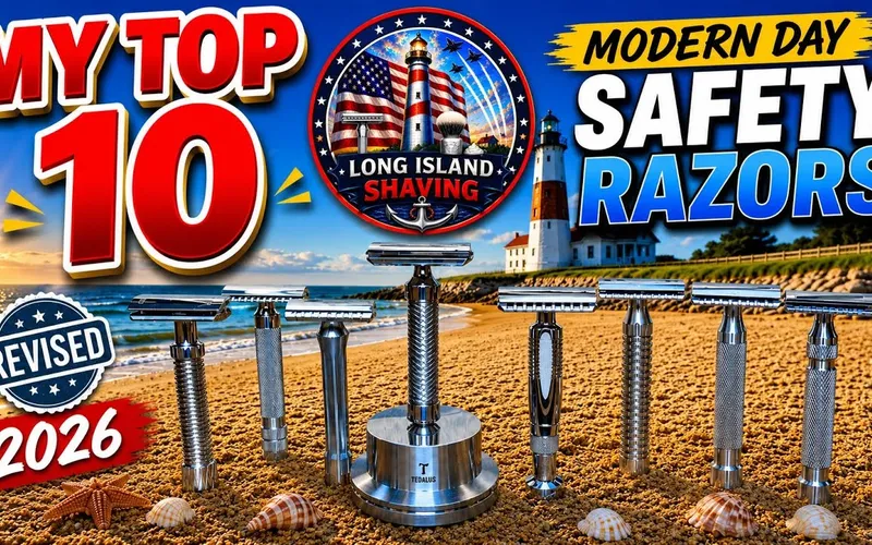 Mike from Long Island Shaving presenting his top 10 modern double edge safety razors for 2026