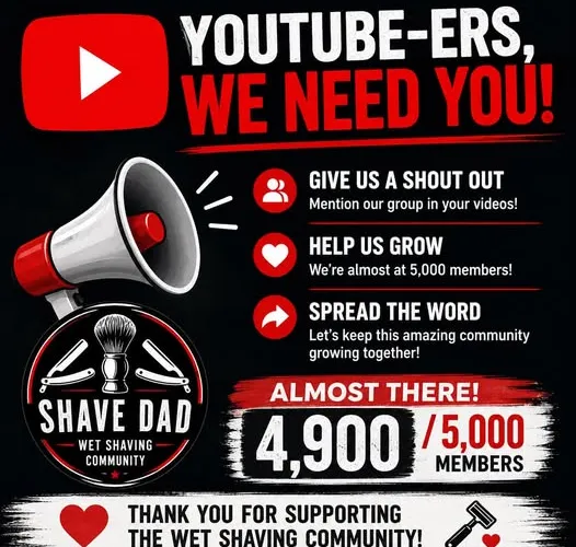Shave Dad Facebook group post announcing the milestone of nearly 5,000 members