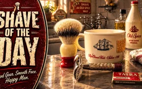 Thumbnail for Mully's 1-week same-setup challenge: vintage Old Spice soap, Ever-Ready boar brush, 1959 Gillette Red Tip, and Tatra Red blade