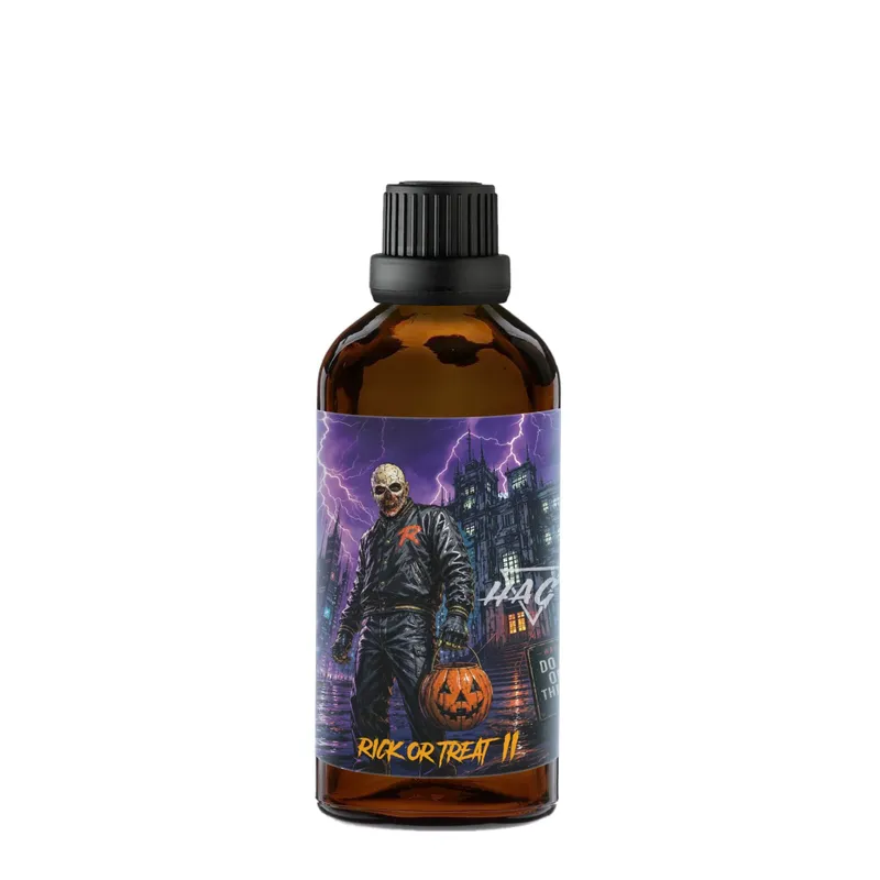 HAGS Rick Or Treat II aftershave lotion, amber glass bottle with the Halloween label