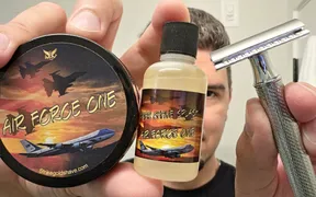 Strike Gold Shave Air Force One soap and splash with Muhle R89 razor - travel shave at Harrison Hot Springs