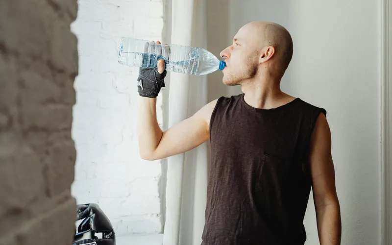 A man drinking water