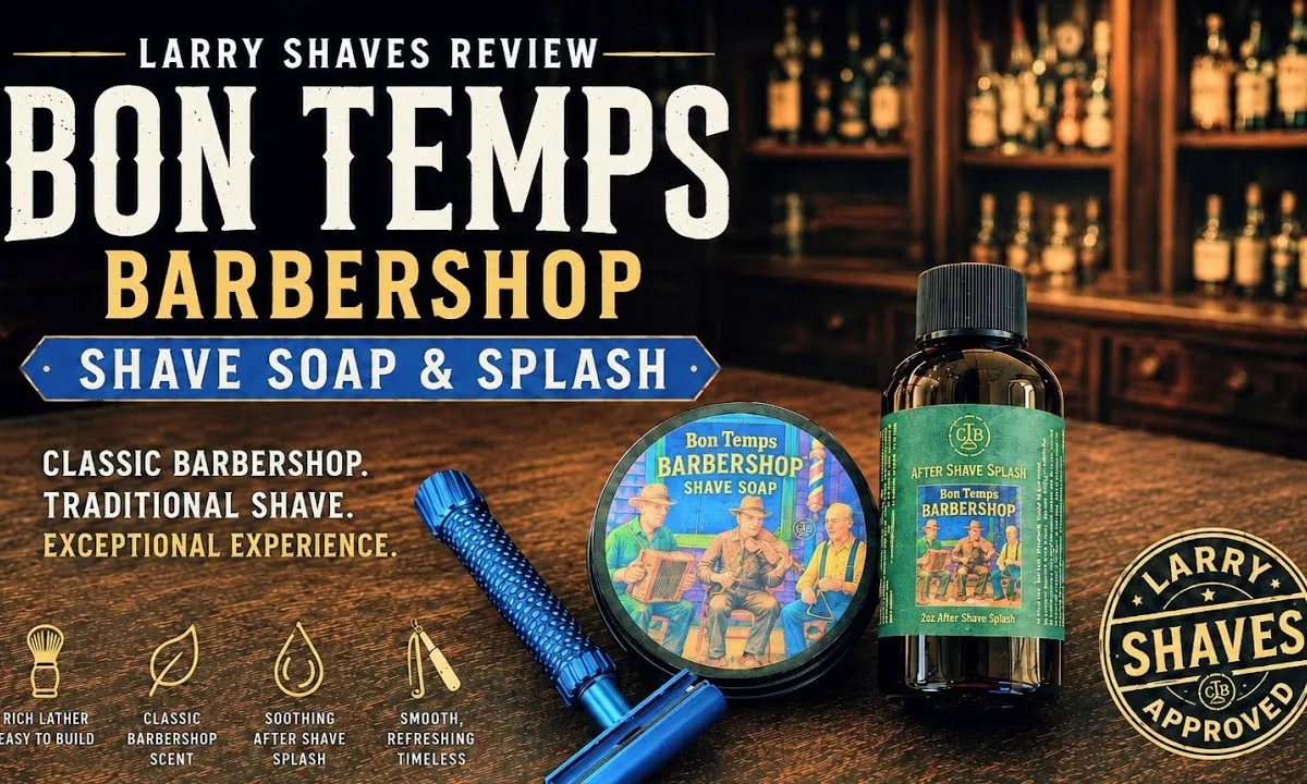 Larry Shaves unboxing The Cajun Blade's Bon Temps Barbershop soap and aftershave splash