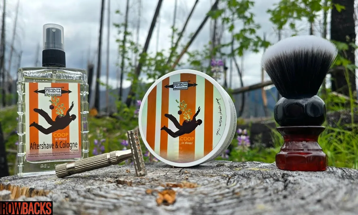 Tobin shaving outdoors above Blue River Reservoir on Memorial Day with PAA Coop soap and the Amber Aerolite brush