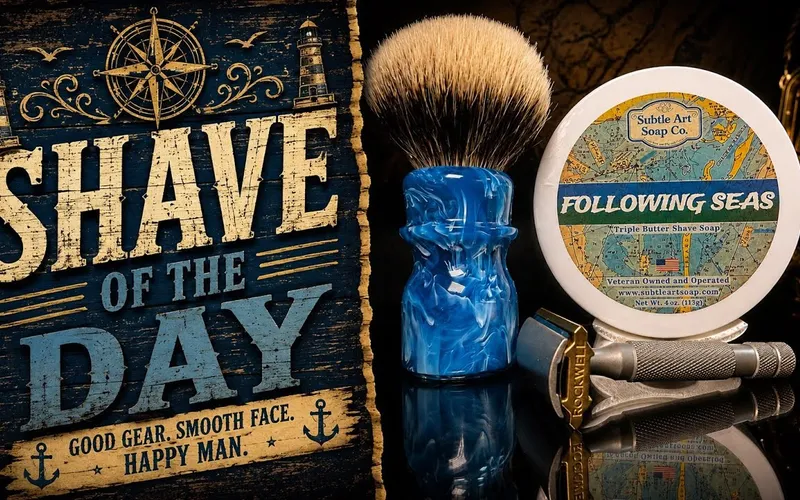 Video thumbnail for a shave with Subtle Art Following Seas, Boti Ocean Current brush, and PAA Ascension Select
