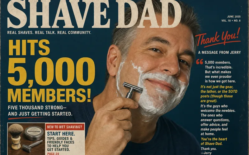 Shave Dad group 5,000 members celebration graphic