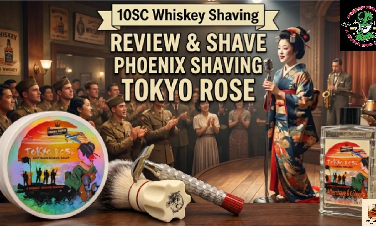Phoenix Shaving Tokyo Rose artisan shaving soap with holographic label