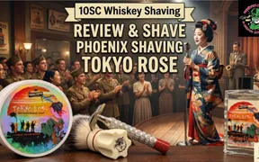Phoenix Shaving Tokyo Rose artisan shaving soap with holographic label