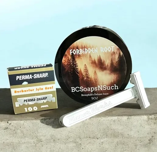Razor Works razor and Forbidden Root shave soap by BCSoapsNSuch