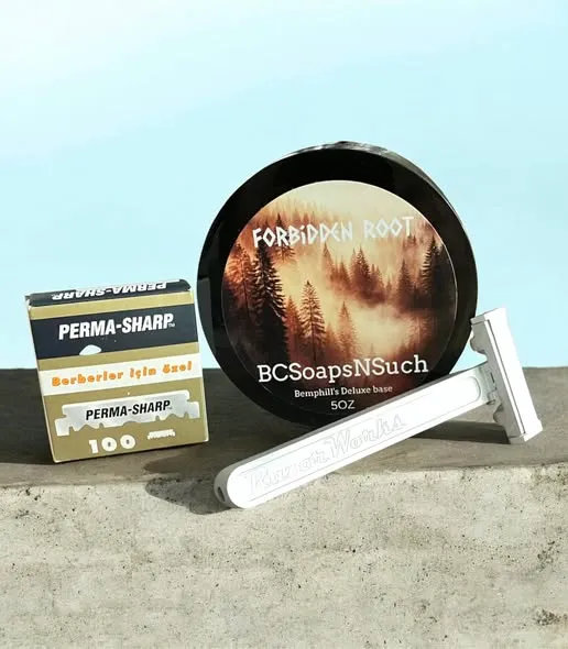 Razor Works razor and Forbidden Root shave soap by BCSoapsNSuch