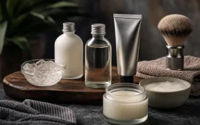 Proraso White and green Proraso pre-shave cream tubes on a wet-shaving bathroom counter