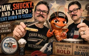 Chad Willingham loading lather from the Adopted Acres Texas Spirit Oud Noir shaving soap tub