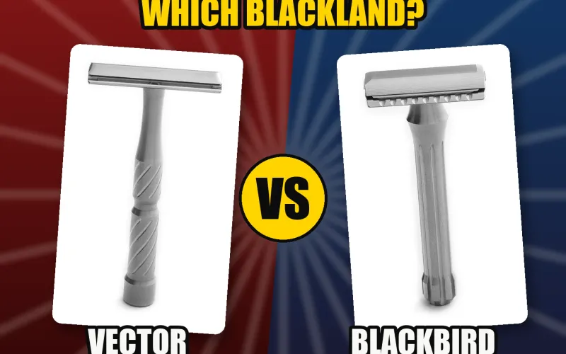 Versus-style thumbnail with the real Blackland Vector on a red panel and the real Blackland Blackbird on a blue panel, a yellow VS badge between them under the headline Which Blackland.