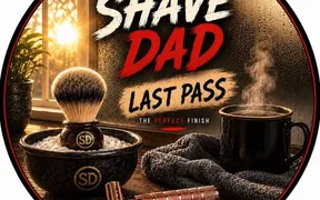 Last Pass shaving soap from the Shave Dad and Van Yulay collaboration, coffee-themed product label and packaging