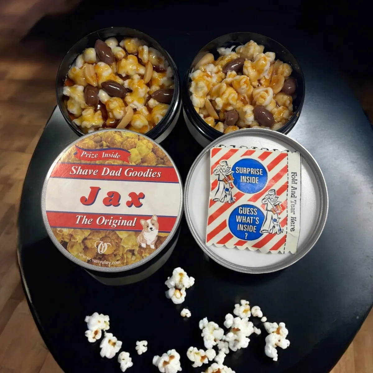 Jax shaving soap — Shave Dad x Van Yulay collaboration, Cracker Jack-inspired caramel corn label
