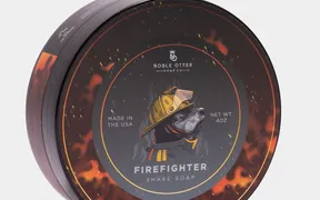 Noble Otter Firefighter Shaving Soap, top view in branded tin