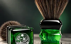 PAA WÜRM shaving brush in green acrylic with a 22mm synthetic knot, shown front and back