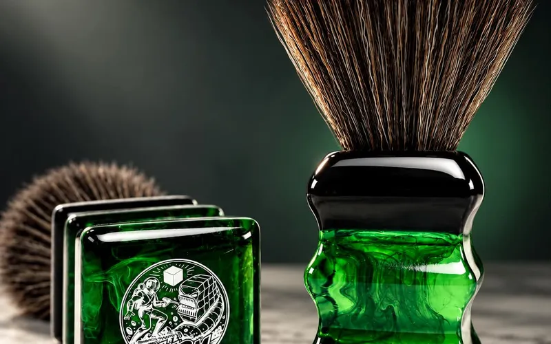PAA WÜRM shaving brush in green acrylic with a 22mm synthetic knot, shown front and back