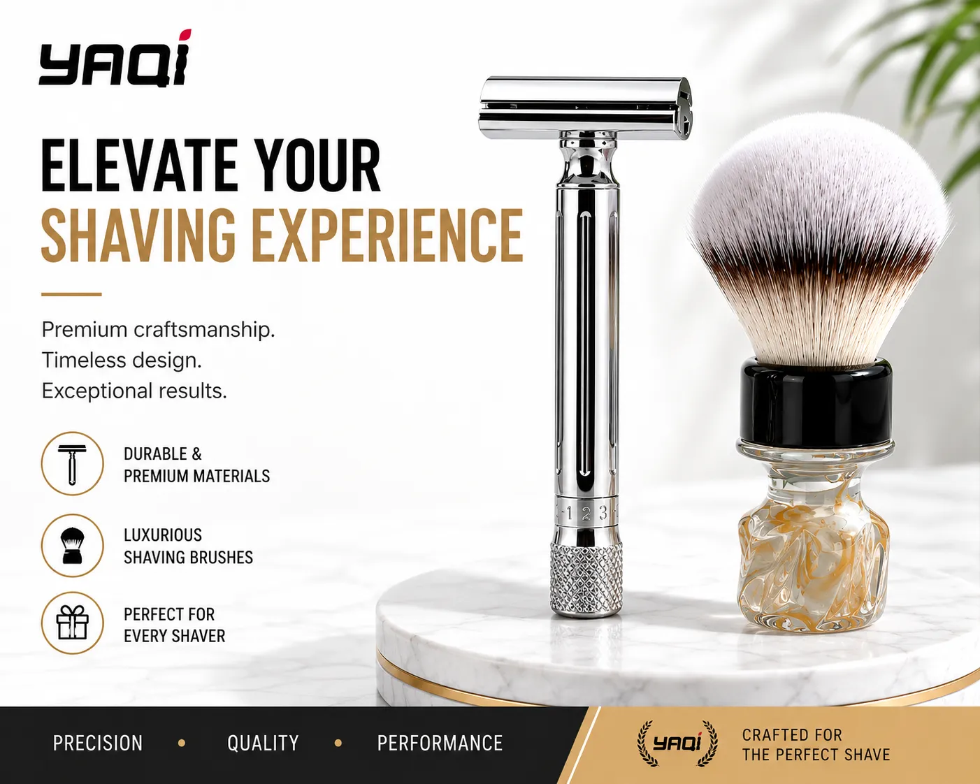 YAQI chrome adjustable safety razor and synthetic-knotted resin shaving brush