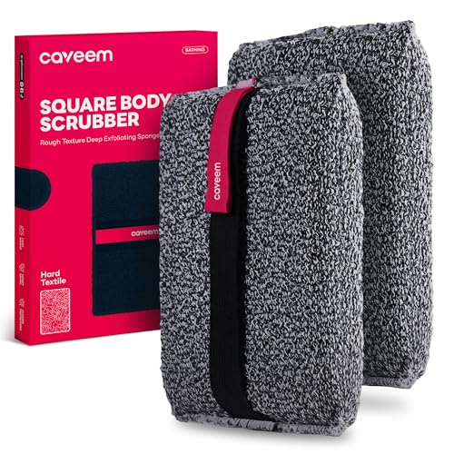 Caveem Exfoliating Body Scrubber, Rough Exfoliation Body Exfoliator Sponge for Remove Dead Skin, Body Exfoliating Sponges, Bath and Body Exfoliate Buffer, Mens and Womens Sponge for Shower (2 Pack)
