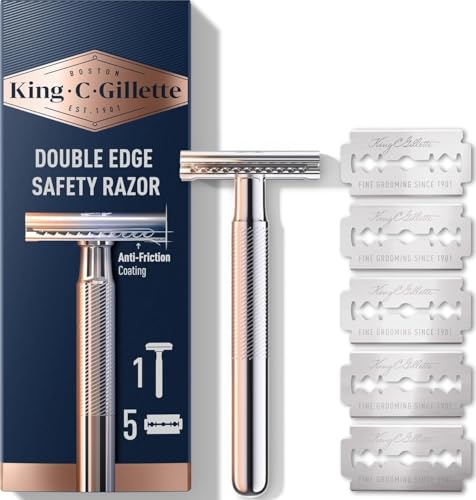 King C. Gillette Safety Razor with Chrome Plated Handle and 5 Platinum Coated Double Edge Safety Razor Blade Refills
